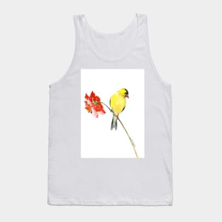 American Goldfinch and red Flower Tank Top